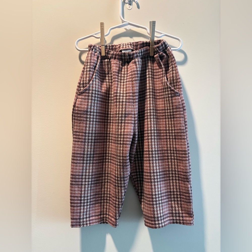 Next Kids Toddler Plaid Flare Bottoms with Elastic Waist in Pink and Brown